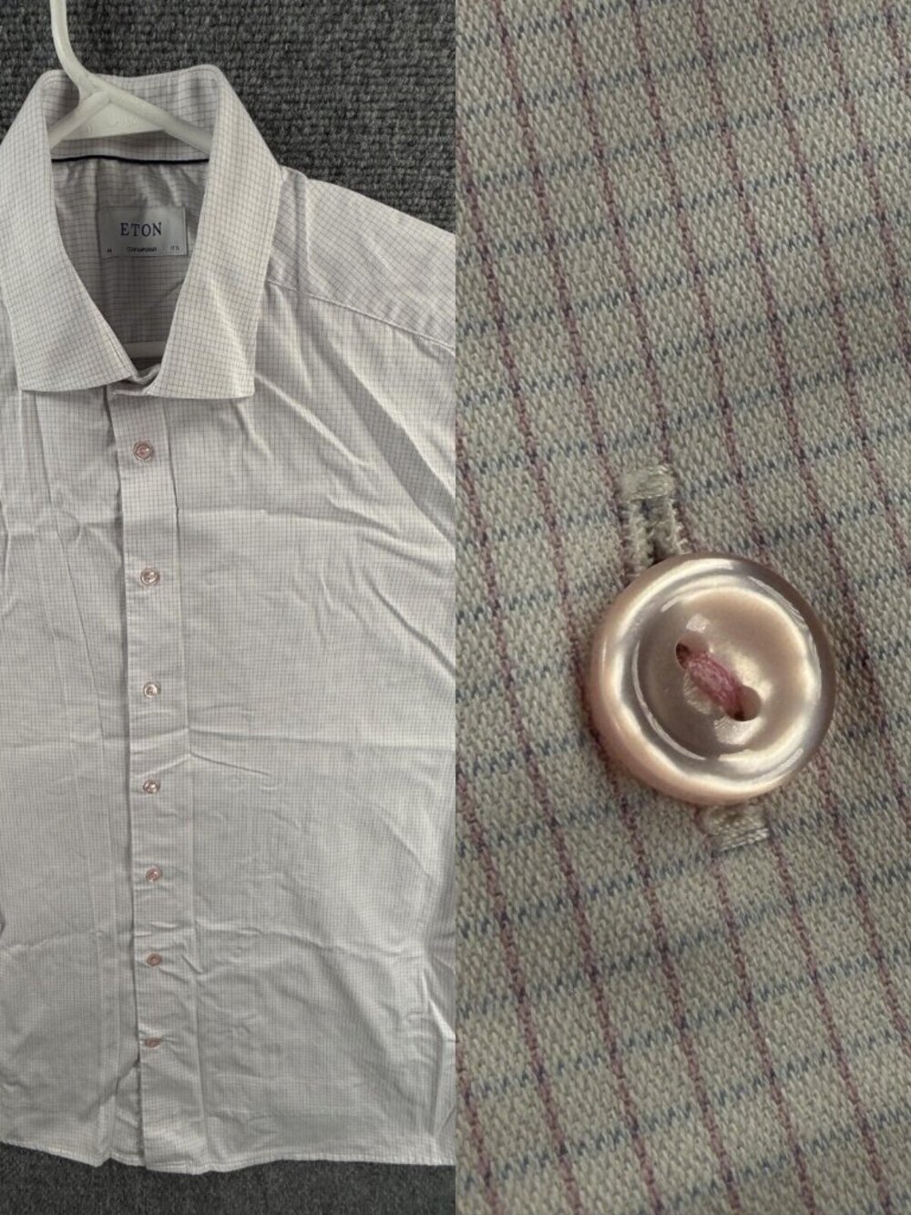 Eton Long Sleeve Button Up Shirt Cotton Men Pink Blue Easter Check 17.5 DOBBY